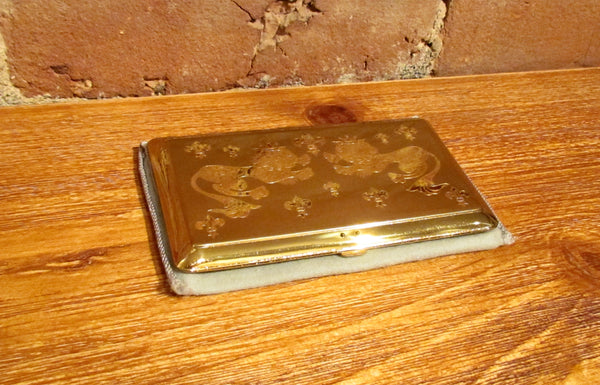1950's Gold Cigarette Case Business Card Holder Unused Lions & Fleur De Lis