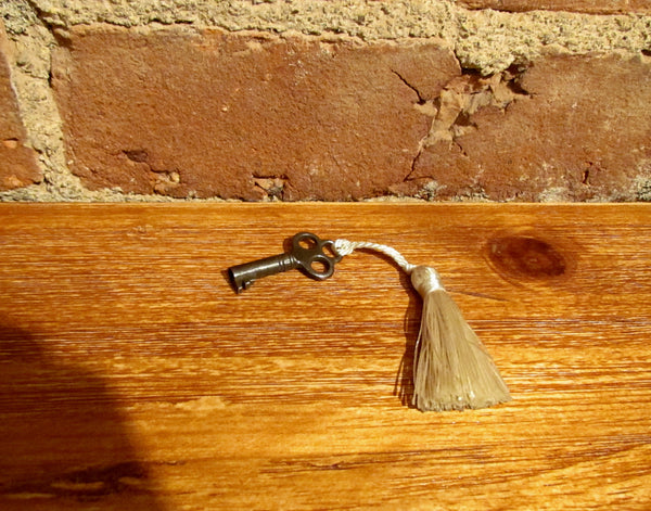 Antique Skeleton Cabinet Key White Tassel