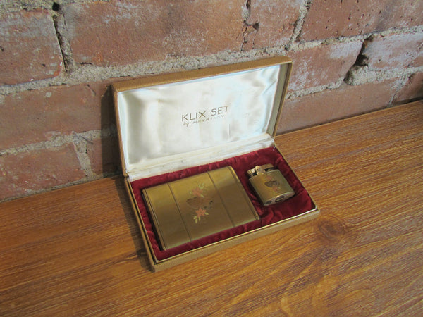 Vintage Klix Marathon Cigarette Case & Lighter Boxed Set