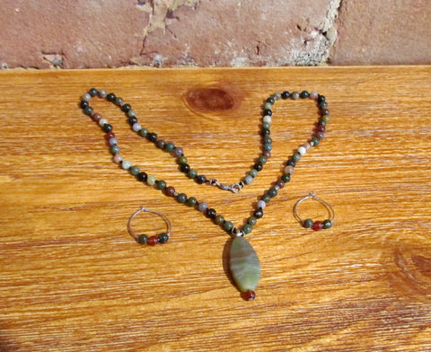 Sterling Silver Agate Necklace & Earrings Set Handmade OOAK
