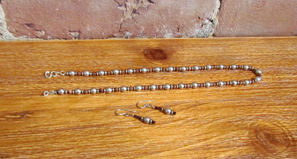 14kt GF Bronze Pearls And Goldstone Necklace Earrings Set OOAK