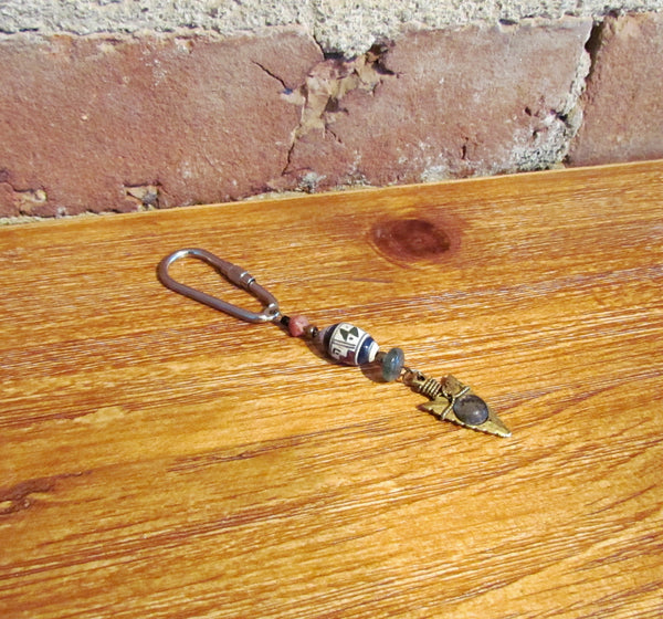 Arrowhead And Peruvian Bead Keychain OOAK Handmade
