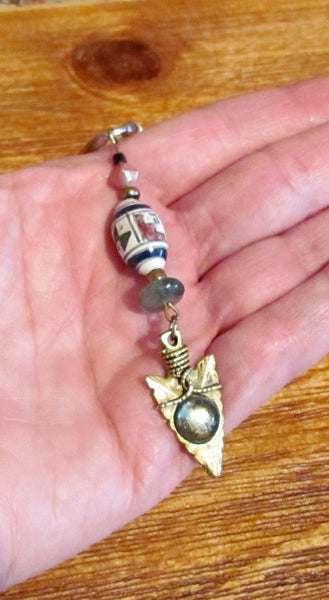 Arrowhead And Peruvian Bead Keychain OOAK Handmade