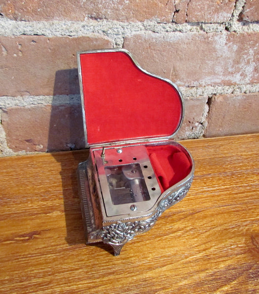 Vintage Silver Piano Jewelry Box Music Somewhere My Love