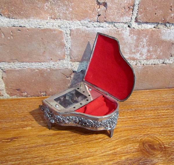 Vintage Silver Piano Jewelry Box Music Somewhere My Love