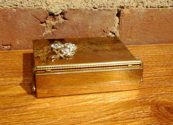 Volupte Purse & Cigarette Case 1950's Lip Lock Gold Rhinestone Moire Purse