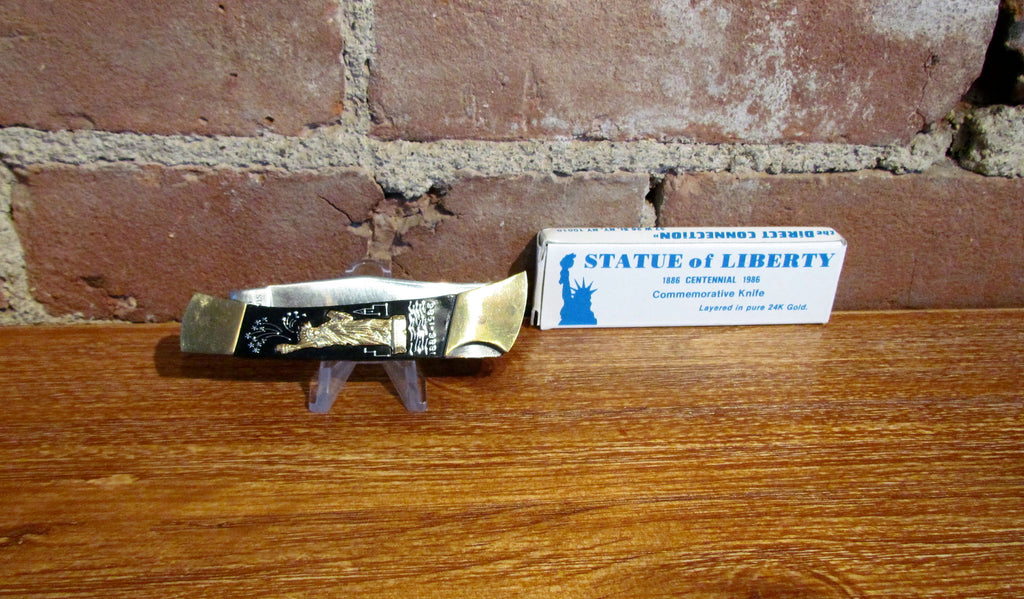 1986 Statue Of Liberty 24K Gold Overlay Centennial Commemorative Pocket Knife NIB