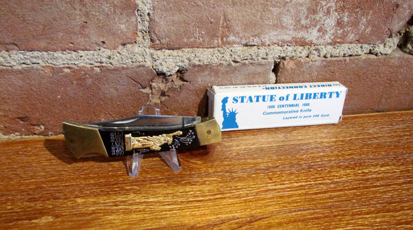 1986 Statue Of Liberty 24K Gold Overlay Centennial Commemorative Pocket Knife NIB