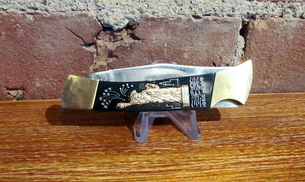 1986 Statue Of Liberty 24K Gold Overlay Centennial Commemorative Pocket Knife NIB