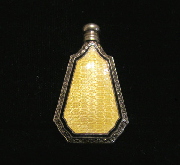 Art Deco Perfume Bottle Webster & Co Sterling Silver Yellow Enamel Guilloche Perfume Bottle Flask And Funnel