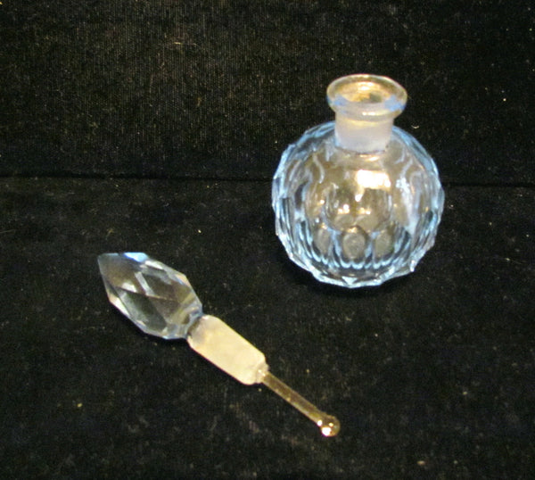 1940s Cut Crystal Perfume Bottle Light Blue Depression Glass
