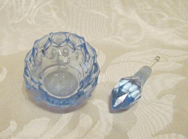 1940s Cut Crystal Perfume Bottle Light Blue Depression Glass