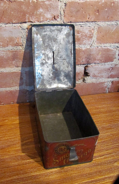 Antique Just Suits Cut Plug Smoking Chewing Tobacco Tin Advertising Metal Bank Box