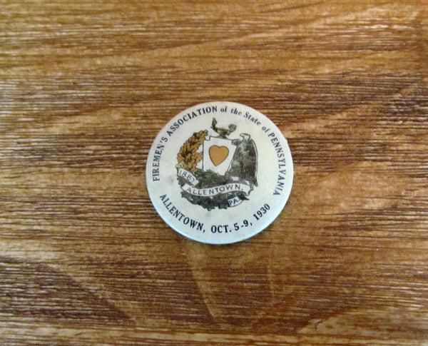 1930 Firemen's Association Allentown, PA Button Cover Rare