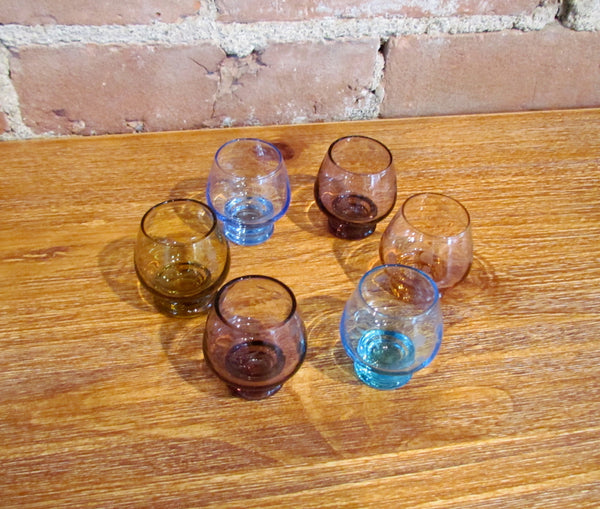 6 Multicolor Depression Glass Cordial Glasses Shot Glass Bar Set