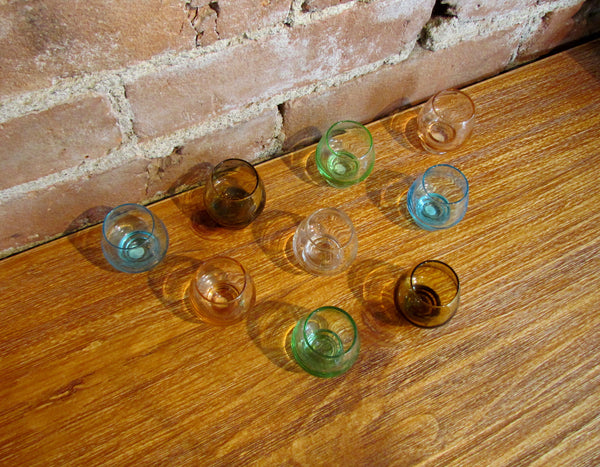 9 Depression Glass Cordial Glasses Multicolor Shot Glass Bar Set