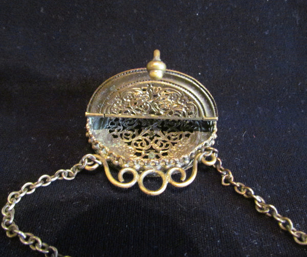 Antique Jeweled Ormolu Vinaigrette 1800s Scent Sachet Chatelaine Compact Extremely Rare