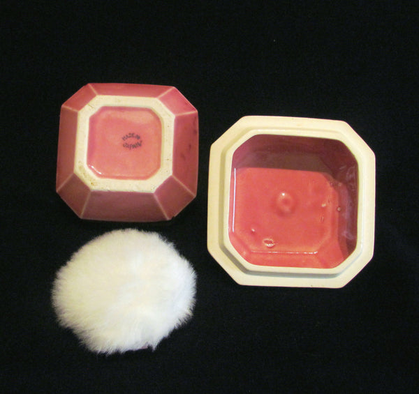 1930s Pink Elephant Powder Box Art Deco Ceramic Powder Jar Unused Powder Puff