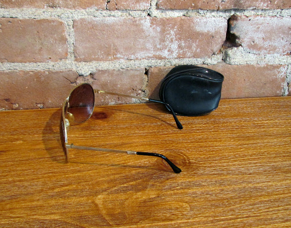 Ferarri Folding Aviator Sunglasses Gold Frame Glass Lens In Original Pouch