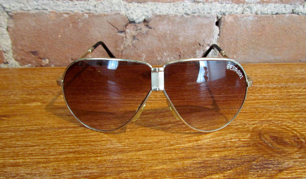 Ferarri Folding Aviator Sunglasses Gold Frame Glass Lens In Original Pouch