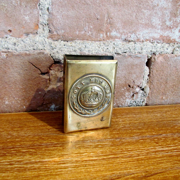 Prussian Germany GOT MIT UNS Matchbox Holder World War I Brass Match Box Case