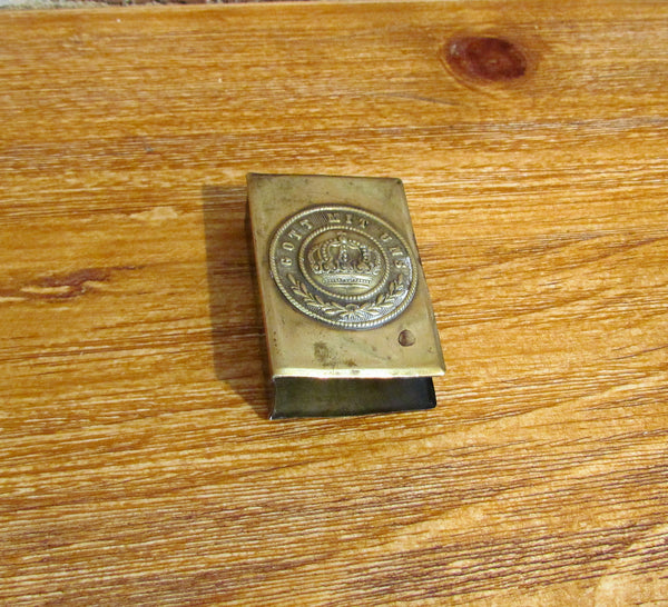 Prussian Germany GOT MIT UNS Matchbox Holder World War I Brass Match Box Case