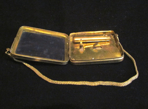 Antique Jeweled Compact Purse 1800's Gold Ormolu Mesh Wristlet Purse Victorian Dance Purse