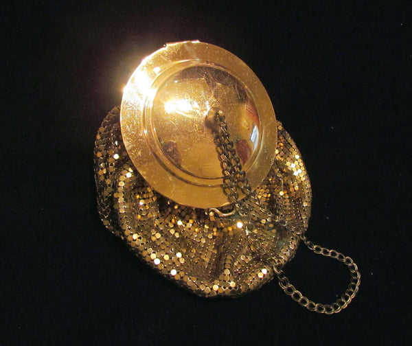 1930s Gold Mesh Compact Wristlet Purse Mirror Lid Wedding Purse Bridal Bag