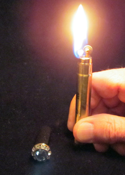 Gold Rhinestone Lighter Ladies Lipstick Lighter Vintage Cleopatra Jeweled Tube Lighter In Original Box