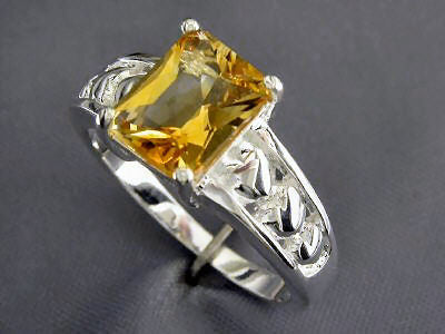 Sterling Silver 2 Carat Citrine Emerald Cut Ring  Size 9