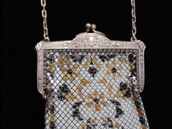Art Deco Mandalian Enamel Mesh Purse 1920's Flapper Evening Bag MANDALIAN Mfg Co