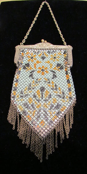 Art Deco Mandalian Enamel Mesh Purse 1920's Flapper Evening Bag MANDALIAN Mfg Co