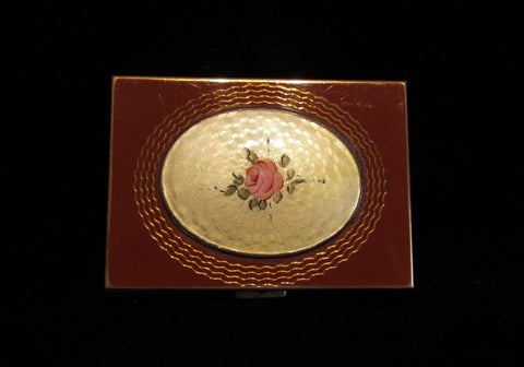 1930s Guilloche Enamel Sheilds Compact Powder Rouge And Mirror Art Deco Compact