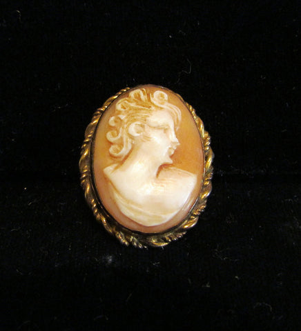 12Kt GF Carved Shell Cameo Pendant & Brooch Vintage 1930s Victorian Pin