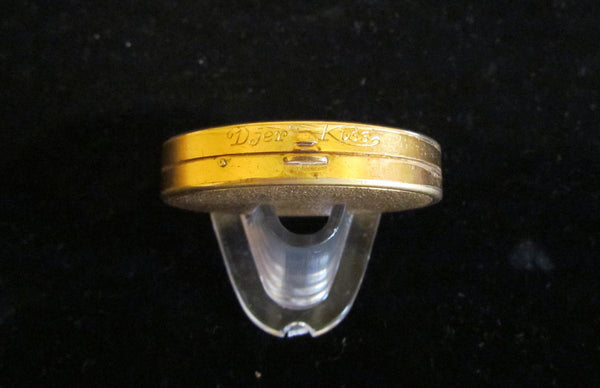 1917 Djer Kiss Powder Mirror Compact Gold & Green Enamel