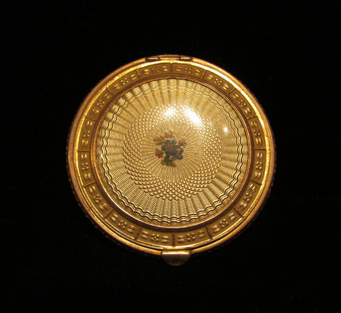 1930's Powder Compact Vintage Gold Celluloid Guilloche Compact
