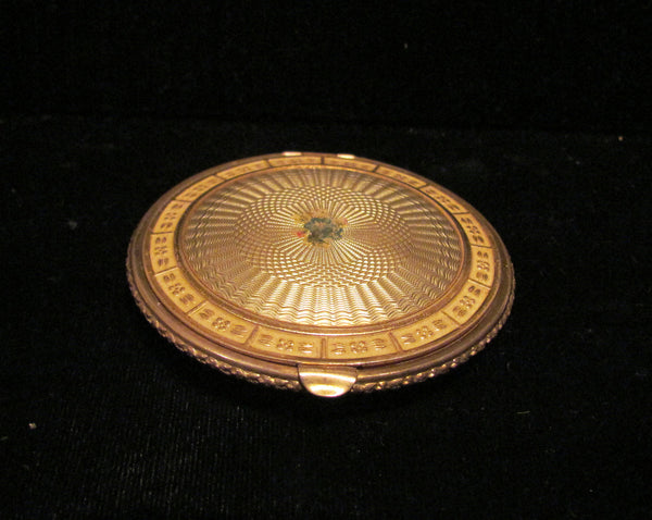 1930's Powder Compact Vintage Gold Celluloid Guilloche Compact