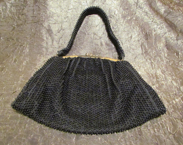 Vintage Black Beaded Purse 1930s Lumured Corde Bead Handbag Art Deco Power Of One Designs