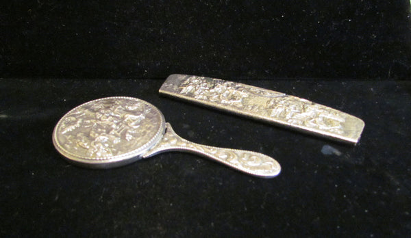Vintage Hans Jensen Comb & Mirror Set Silverplated 1940's Vanity Set Denmark