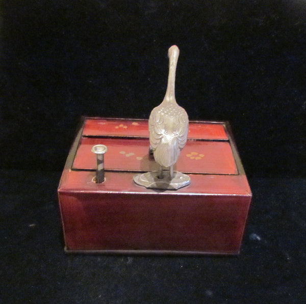 Antique Asian Cigarette Dispenser Box 1910's Japanese Bird Wooden Cigarette Case Extremely Rare
