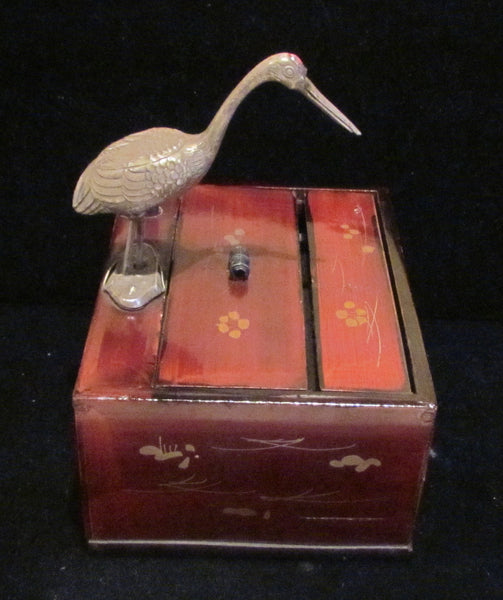 Antique Asian Cigarette Dispenser Box 1910's Japanese Bird Wooden Cigarette Case Extremely Rare