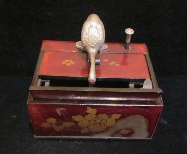 Antique Asian Cigarette Dispenser Box 1910's Japanese Bird Wooden Cigarette Case Extremely Rare