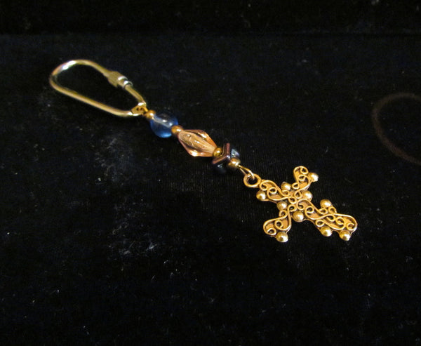 OOAK Handmade Cross Keychain Christian Beaded Religious Ladies Key Chain