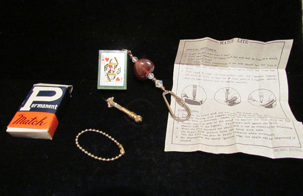 Lighter Key Chain Vintage Queen Of Hearts Permanent Match Lighter OOAK Handmade Keychain