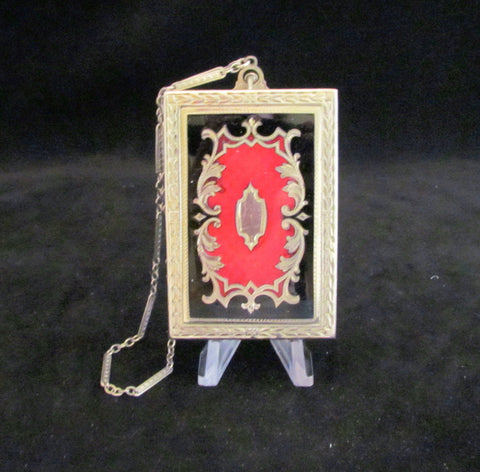 Vintage Red & Black Enamel Compact Purse 1920s Antique Mirror Powder Rouge & Lipstick Compact Dance Purse