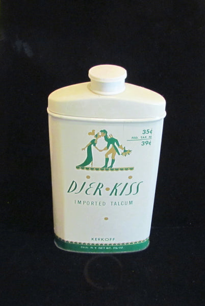 1930's Djer Kiss Powder Tin Kerkoff Art Deco Imported Talcum Powder Excellent Condition