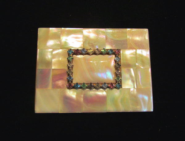 Vintage Mother Of Pearl & Rhinestone Elgin American Cigarette Case 1950's Business Credit Card Case Stunning