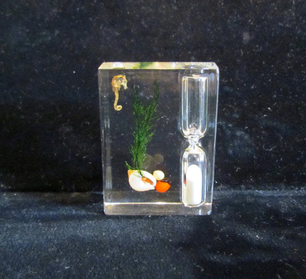 Clearfloat Lucite Timer Sea Shells Seahorse 1950's Sand Timer Unused In Original Box Mid Century
