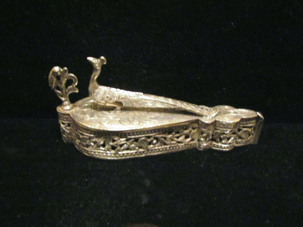 800 Silver Peacock Powder Box Makeup Vanity Box Accessory Sterling Silver Powder Jar