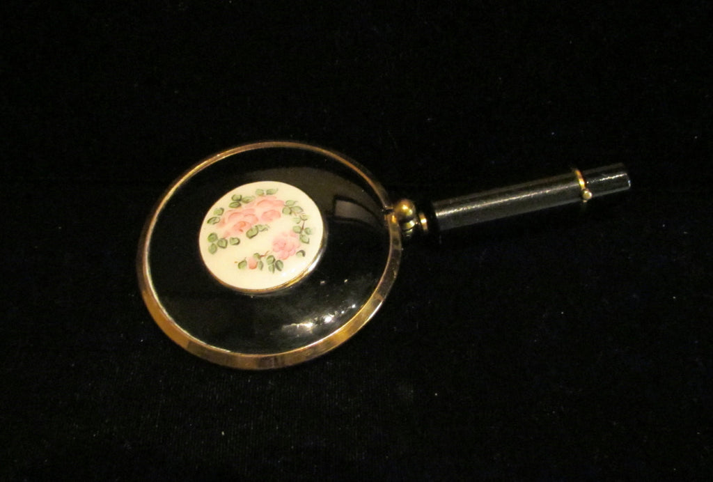 Schildkraut Lipstick Mirror Compact Case Enamel Floral Lipstick Holder Rare